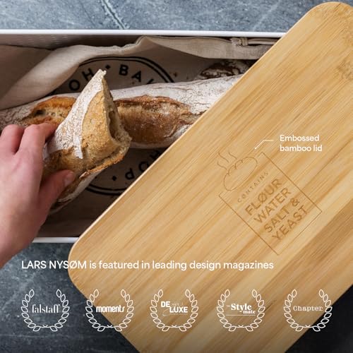 Bread Box I Metal Box for long lasting freshness I Bread Bin with bamboo lid usable as cutting board I 13.4x7.7x5.3In