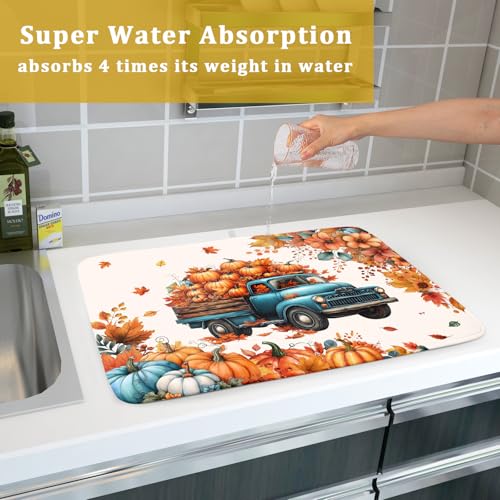 Fall Drying Mats for Kitchen Counter 18×24 Inch Autumn Truck Large Absorbent Microfiber Drying Pad Home Season Accessories