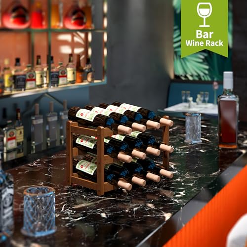 Bamboo Wine Rack Wine Storage Cabinet Shelf 12 Bottle Wine Racks Countertop Sturdy for Kitchen Dining Room Pantry