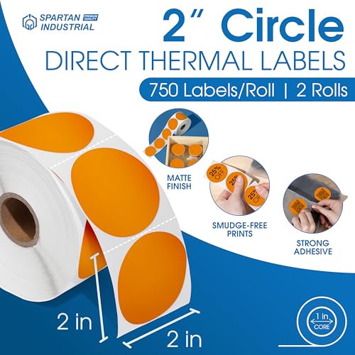 2" Circle Fluorescent Orange Direct Thermal Labels (2 Count)