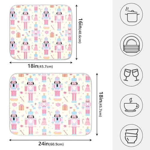 Pink Nutcracker Christmas Dish Drying Mat for Kitchen Counter Absorbent Microfiber Large Drying Pad Dish mats for Kitchen Countertops 18 x 24 Inch