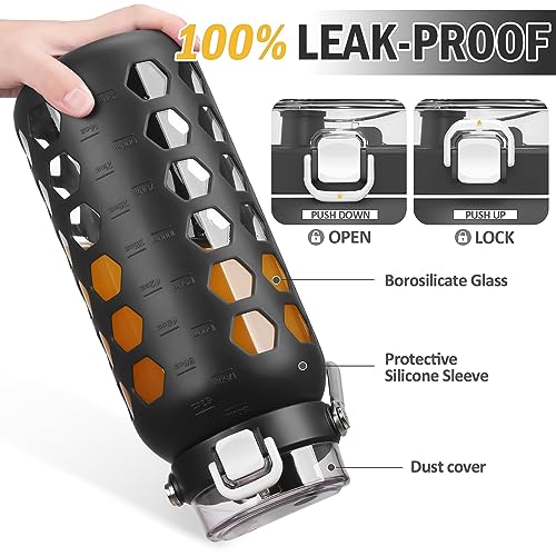 64oz Glass Water Bottle with Straw and Lid
