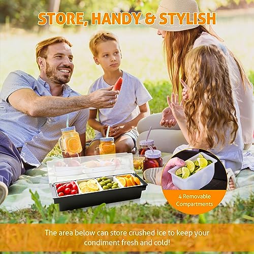 Ice Chilled Condiment Caddy with 4 Removable Trays and Lids