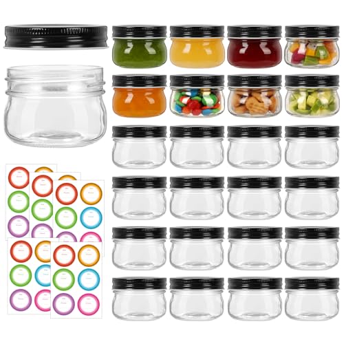 4oz 24 Pack Mini Mason Jars with Black Lids (24 Count)