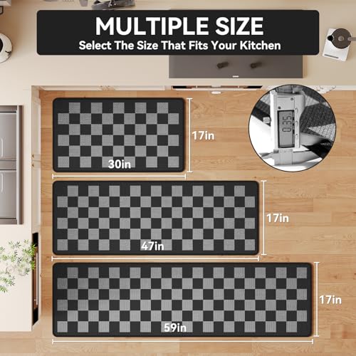 Kitchen Rugs Kitchen Mats for Floor Non Slip Black Checkered 17"x30" (3.55 Sq Ft)