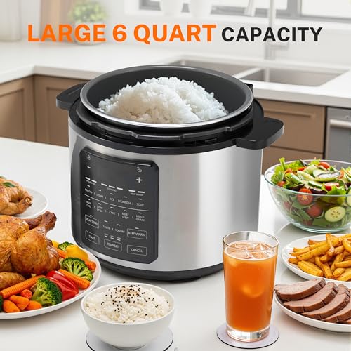 14-in-1 Electric Pressure Cooker - 6QT Stainless Steel Slow & Rice Cooker, Steamer, Sauté, Yogurt Maker, Multi-Cooker with Dishwasher-Safe & Non-Stick