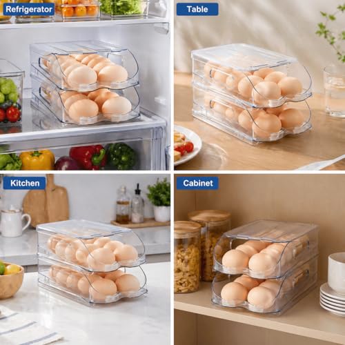24 Egg Holder for Fridge with Silicone Bumpers