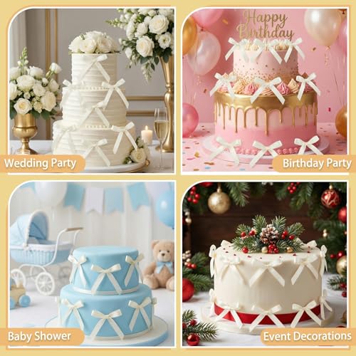 30 Pack Ivory Ribbon Bows for Cake Decorations Pre (30 Count)