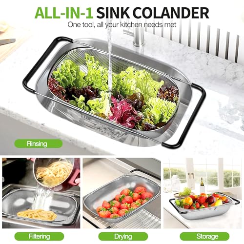 Stainless Steel Over the Sink Colander Strainer Basket 6 Quart