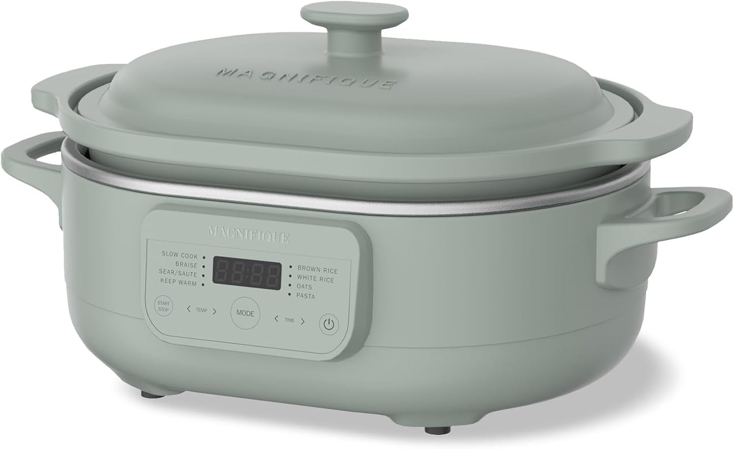 4 Quart Programmable Slow Cooker with Flexible Easy Programming, 8-in-1 Multi-Cooker with Dishwasher Safe Lid & Removable Crock Pot & Wooden Spoon, Nonstick, Oven Safe Pot to 500°F, Olive - Culinary Roots