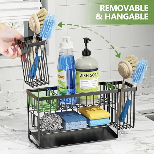 2 Tier Kitchen Sink Caddy Organzier Rack with Dish Brush Sponge Holder