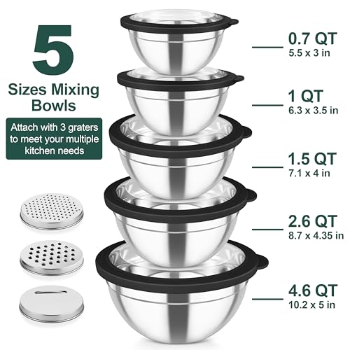 Mixing Bowls Stainless Steel Salad Serving Bowl with Clear Lids (5 Count)
