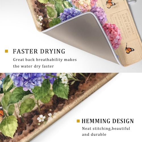 Vintage Flowers Dish Drying Mat Large 24 X18 Hydrangea Microfiber Drying Matt Kitchen Counter