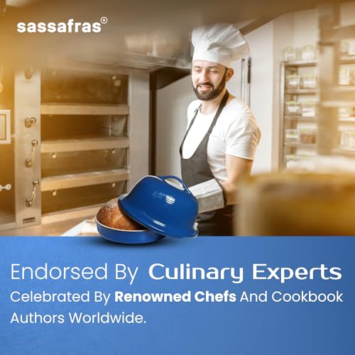 Superstone® Stoneware La Cloche® Bread Baker with Blue Glazed Exterior and Unglazed Interior Bakes an Artisan Bread with Crusty Crust and a Light Crumb