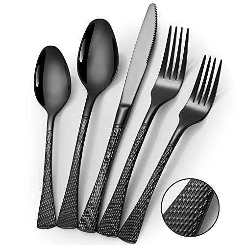Hammered Black Silverware Set for 8 (40 Count)