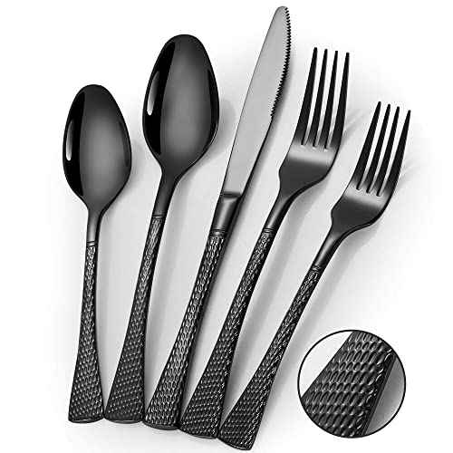 Hammered Black Silverware Set (30 Count)