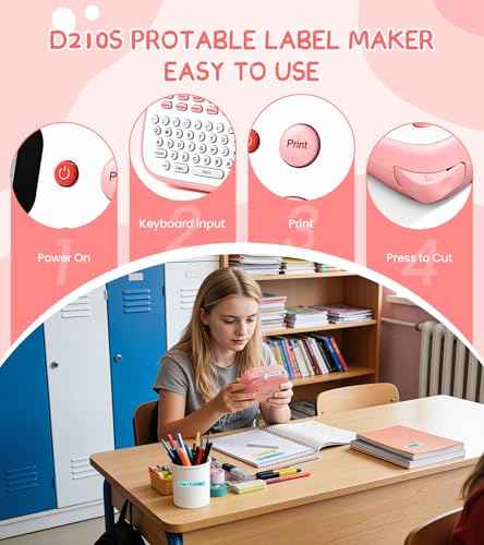 Pink Label Maker Machine with 4 Tapes Laminated Waterproof
