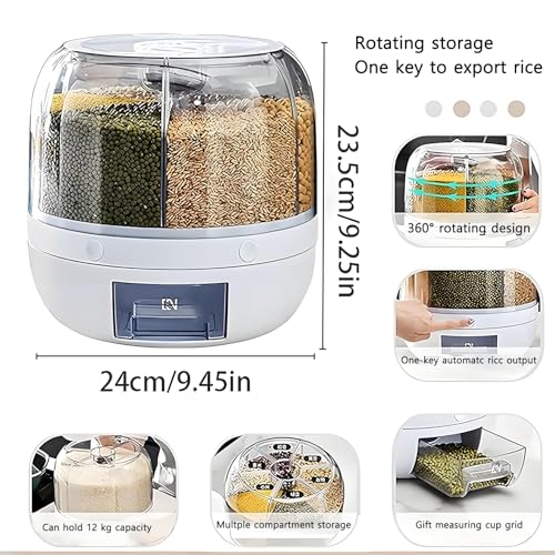Rotating Grain Storage Bin 6 Grids Rice Container One