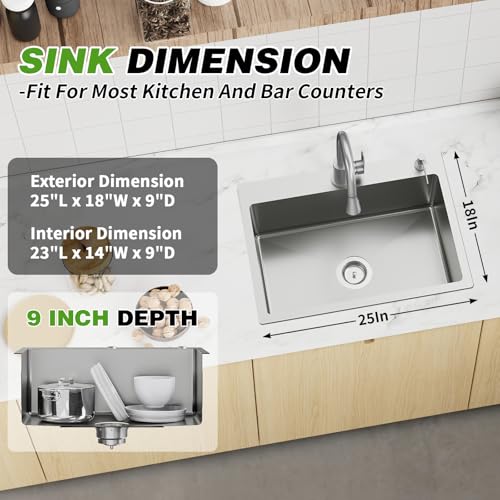 25x18In Drop In Kitchen And Bar Sink