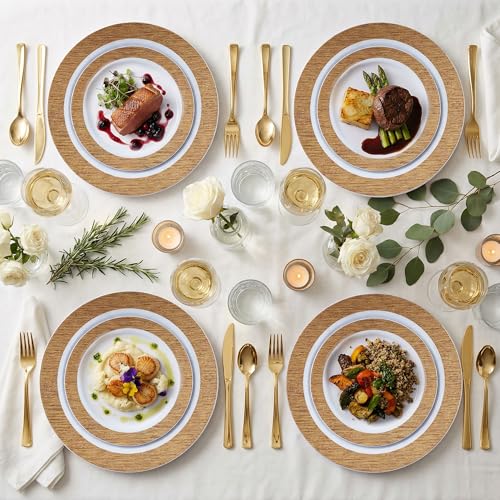 102 Pcs Wood Grain Brown Plastic Plates (102 Count)