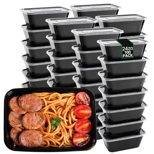 24oz Square Plastic Meal Prep Containers Reusable With Lids. (100 Count)