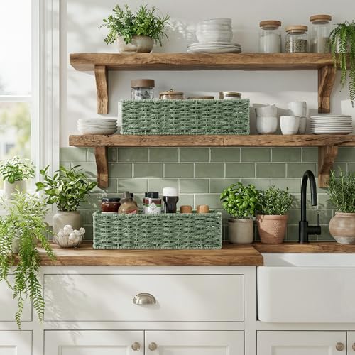 Wicker Toilet Paper Basket for Sage Green Bathroom Decor