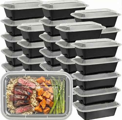 50 Pack (100-Piece) - 28oz Meal Prep Containers Salad & Snack Storage for Lunch | BPA Free & Leakproof Food Containers | To Go Take Out Plastic Bento Box | Microwave, Freezer, Dishwasher Safe (50 Count)