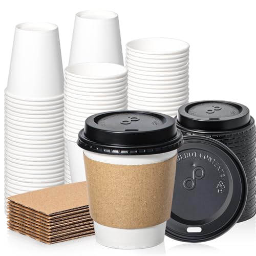 50 Pack 10 oz Disposable Coffee Cups with Lids (50 Count)