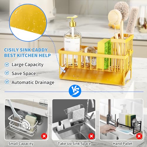 Lemon Yellow Sink Caddy Organzier with High Brush Holder