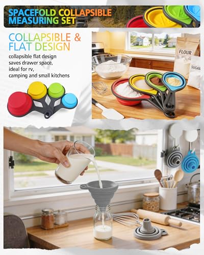 Collapsible Measuring Cups and Spoons Set with Funnel