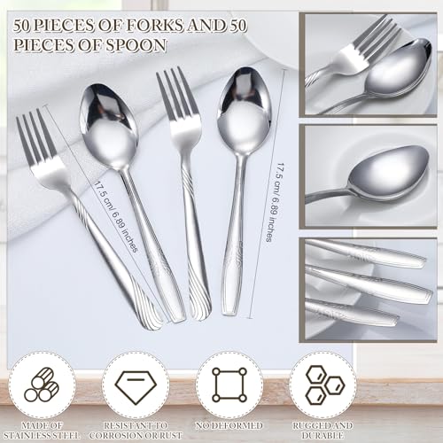 100 Pieces Forks and Spoons Silverware Set Stainless Steel Dinner (100 Count)