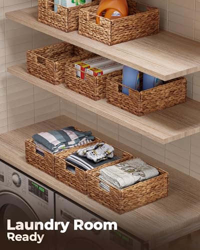 Woven Water Hyacinth Storage Baskets with Handles