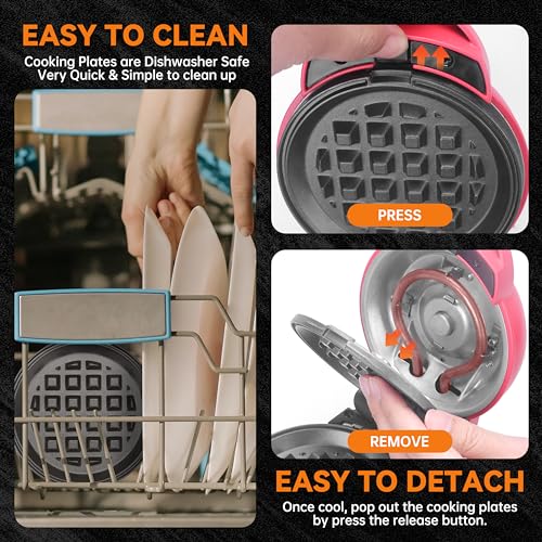 4 in 1 Mini Waffle Maker with Removable Plates