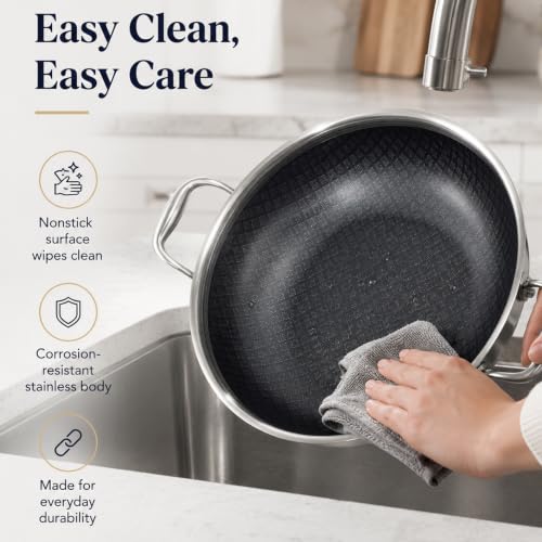 14 Inch Stainless Steel Nonstick Wok Pan with Lid 6Qt Pot