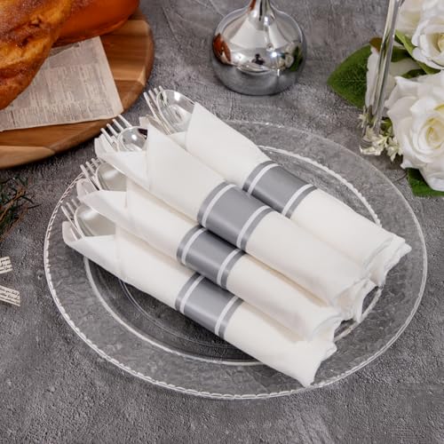 400PCS Silver Wrapped Silverware Set Disposable Hammered for Wedding (400 Count)