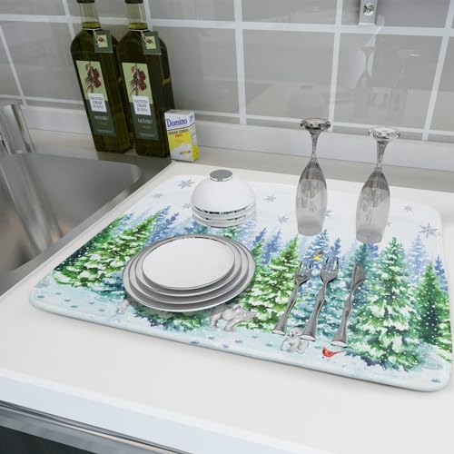Winter Bear Bird Dish Drying Mat