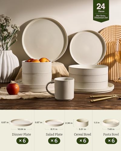 Stoneware Dinnerware Set with Pasta Bowls (24 Count)