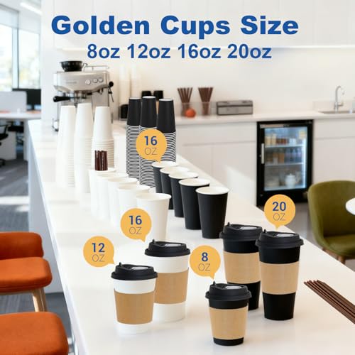 16 oz 100 Pack Coffee Cups with Lids and Sleeves (100 Count)