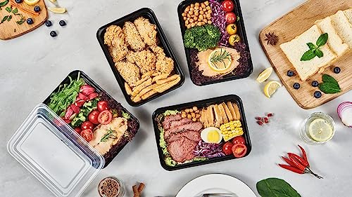 50 Pack Meal Prep Plastic Food Storage Containers With Lids 28 oz 1 Compartment Black Rectangular Reusable To Go Lunch Prepping Boxes BPA (50 Count)