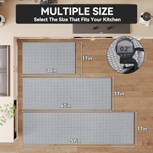 Kitchen Runner Rugs Non Slip Washable Long Kitchen Mats Gray 17"x59" (10.39 Sq Ft)