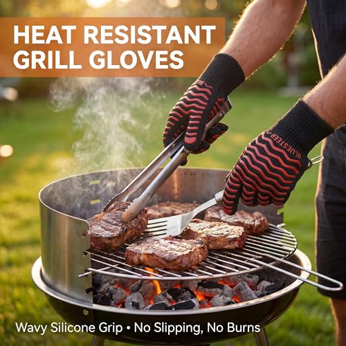 BBQ Gloves 1472°F Heat Resistant Oven Gloves with Fingers (9.6 Ounce)
