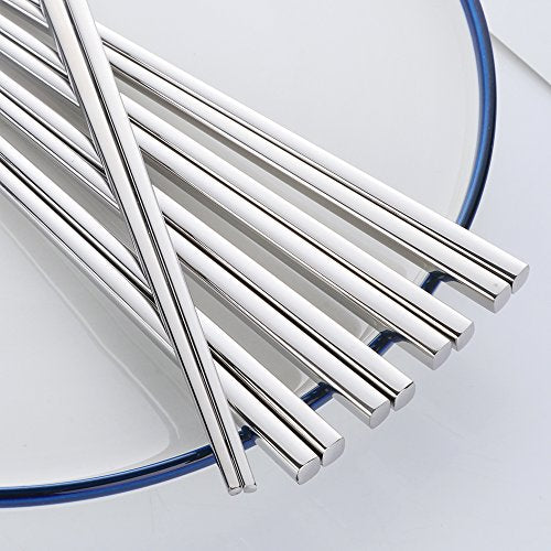 5 Pair Silver Stainless Steel Chopsticks
