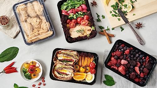 150 Pack Meal Prep Plastic Food Storage Containers With Lids 28 oz 1 Compartment Black Rectangular To Go Lunch Prepping Boxes BPA (150 Count)