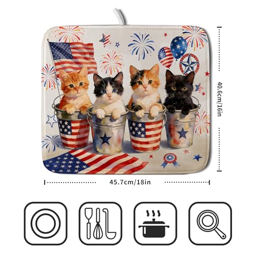 Happy 4th of July Patriotic Dish Drying Mat 16 x 18 In Independence Day Vintage Kitchen Drying Mat