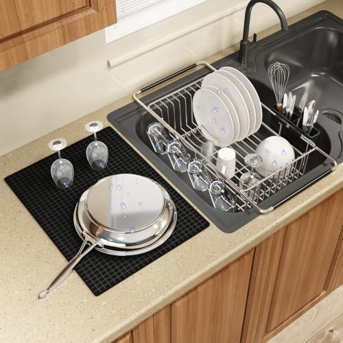 Expandable Dish Drying Rack Over Sink with Extra Drying Mat