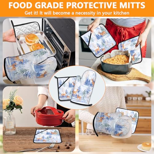 Deer in Snow Oven Mitts and Pot Holders Sets 4Pcs