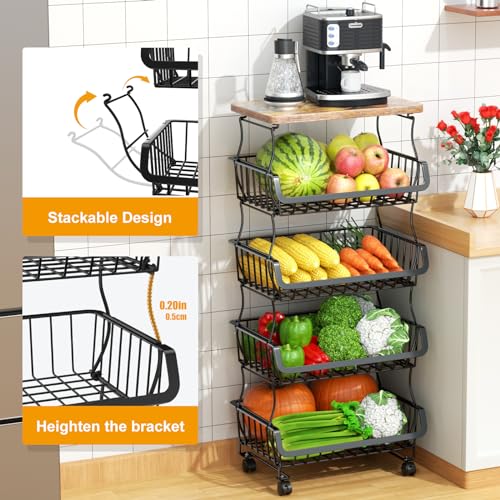 5 Tier Fruit and Vegetable Basket for Kitchen with Wheels