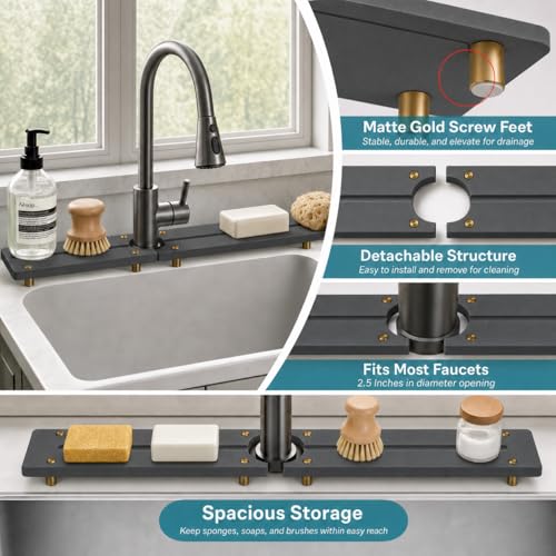 2PCS Stone Faucet Mat for Kitchen Sink