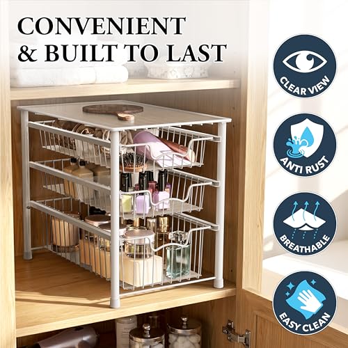 Stackable 3 Tier Sliding Basket Organizer Drawer