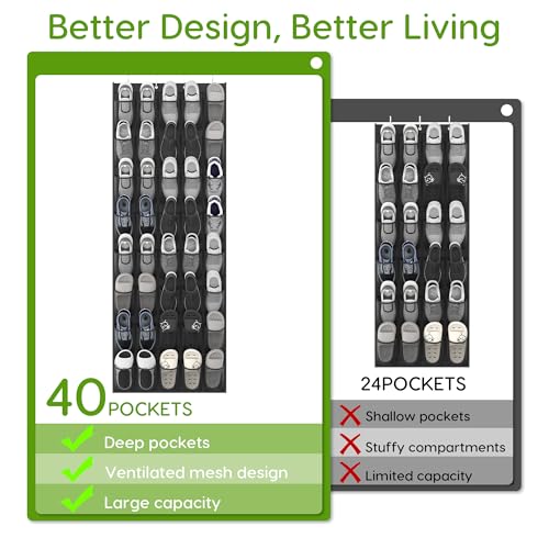Over the Door Shoe Organizer with 40 Large Breathable Mesh Pockets
